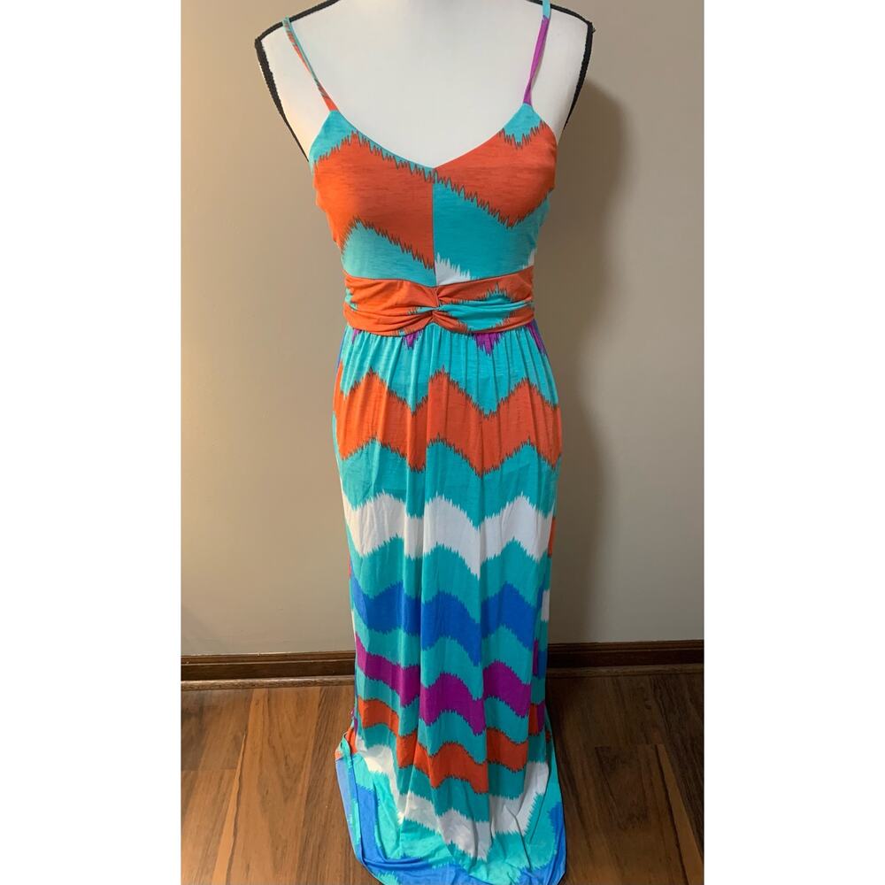 Auditions - Chevron Ruched Spaghetti Strap Maxi Dress -Size Medium ~NEW